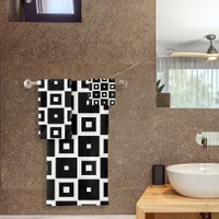 Contemporary Trendy Black & White Squares Pattern Bath Towel Set