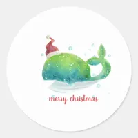 Cute Whale with Santa Hat Classic Round Sticker