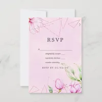 Rose Gold and Pink Magnolia Geometric Wedding RSVP Card