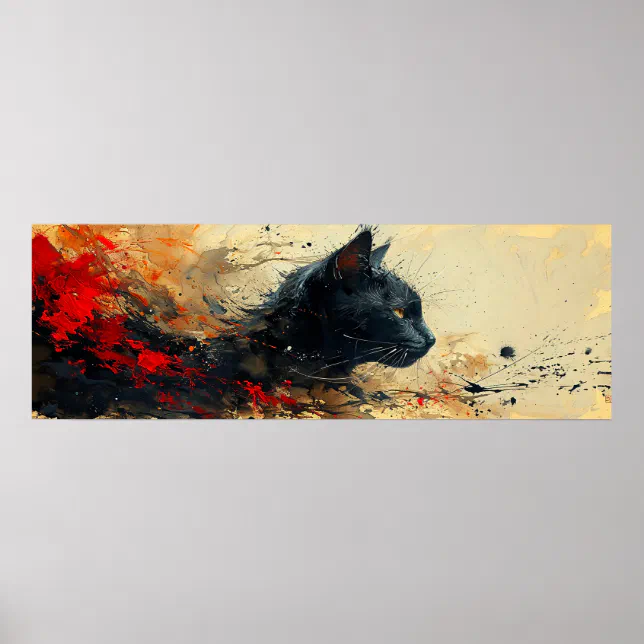 Back cat abstract painting poster