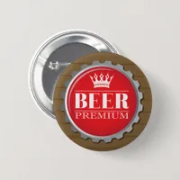 Beer Drinker Red Bottle Cap Button