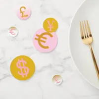 Pink, gold and Black £, $ Euro & Yen symbols Party Confetti