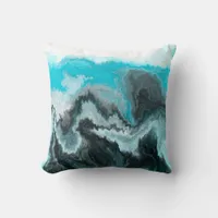 Blue, Black and Gray marble Fluid Art    Throw Pillow