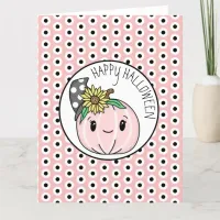 Happy Halloween | Pink Pumpkin and Polka Dots   Card