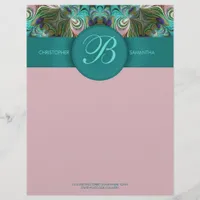 Peacock Feathers Art Monogram Letterhead