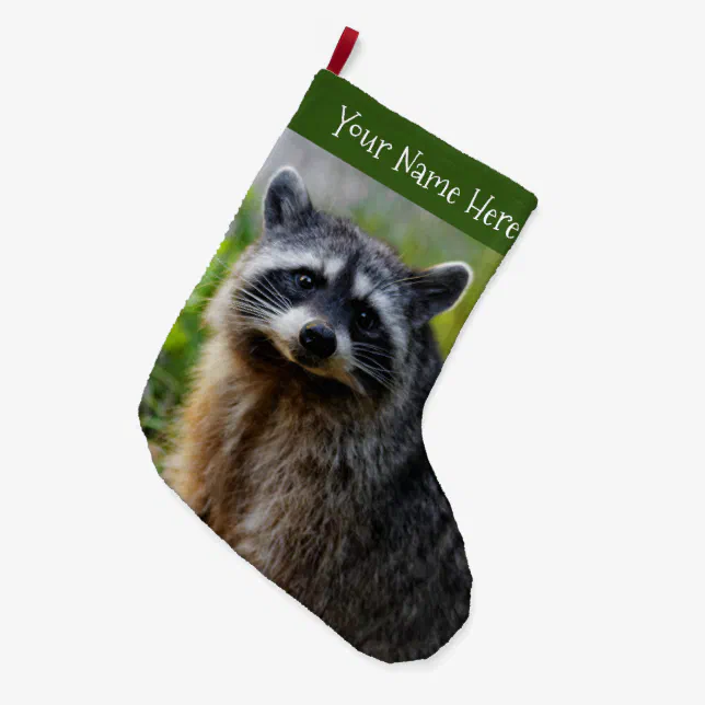 Face to Face with a North American Raccoon Large Christmas Stocking