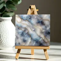 Serene Blue Swirls and Delicate Gold Veins Ceramic Tile