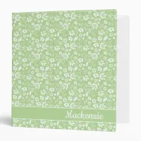 Girly Pale Lime Green Tropical Spring Flowers 3 Ring Binder