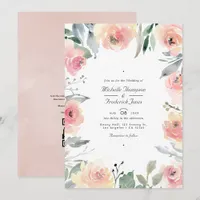 Pastel Blush Pink Floral QR Code RSVP Wedding Invitation