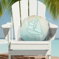 Beach House Nautical Sailboat Aqua Blue ID623 Round Pillow