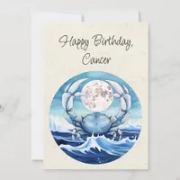 Cancer Crab Zodiac Watercolor Birthday Flat Card