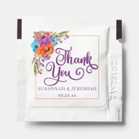 Purple Orange Floral Watercolor Wedding Thank You Hand Sanitizer Packet