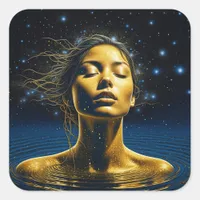 Spiritual Woman in Water under the Stars Square Sticker