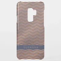 Chic Copper Rose Gold Foil Navy Blue Chevron Uncommon Samsung Galaxy S9 Plus Case