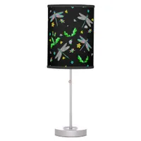 Whimsical Dragonflies and Dandelions Hand Drawn Table Lamp