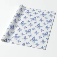 Simple Blue Watercolor Butterfly Pattern Wrapping Paper