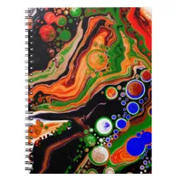 Orange, Blue, Green, Black Digital Fluid Art    Notebook