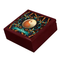 Teal Tribal Batik Gold Yin Yang Gift Box