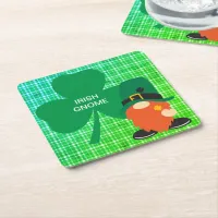 Irish Gnome Shamrock St Patricks Square Paper Coaster