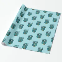 Turquoise Blue Owls Wrapping Paper