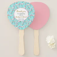 Beach Wedding Flamingo Pink Blue Thank You Wedding Hand Fan