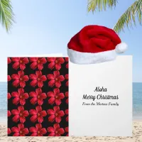 Red Hibiscus Flower Pattern Tropical Christmas Card