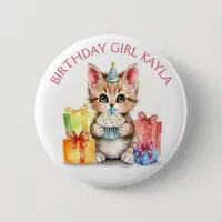 Cute Kitten themed Birthday Girl Personalized Button