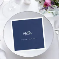 Birthday dark blue white script minimalist napkins