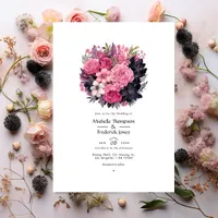 Black with Soft Pinks Floral Spring Wedding Invitation