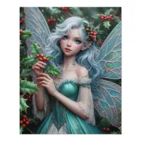 Beautiful December Fairy in Holly Poster