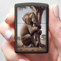 Elephant's Playful Hug in the Savanna Zippo Lighter