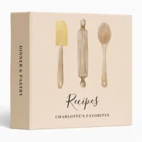 Wooden kitchen utensils rustic beige recipe 3 ring binder