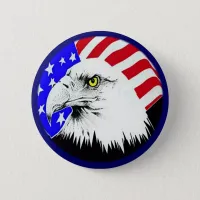 Bald Eagle and American Flag Pinback Button