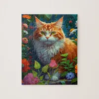 Cute Orange Cat in Flowers  Jigsaw Puzzle