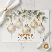 Watercolor Gold Ornaments Christmas Paper Placemat