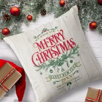 Rustic Christmas Typography Red/Green ID550 Throw Pillow
