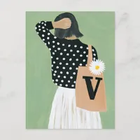Woman in Black and White Polka Dots Postcard