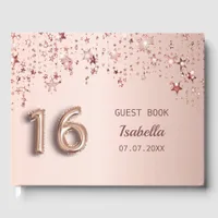 Sweet 16 rose gold stars pink guest book