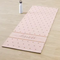 Blush pink rose gold dots name script yoga mat