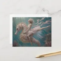 Cute Ballerina on Her Pink Seahorse Postcard