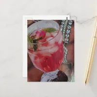 Elegant Rose Drink and Jewels Mixed Media Collage  Postcard