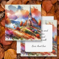 Watercolor Church on a Fall Day | Autumn Blessings Holiday Card