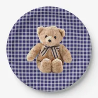Teddy Bear Blue Striped Party Plate