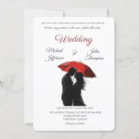  Romantic Parisian Red Umbrella  Love Silhouette Invitation