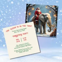 Sleigh in Shop Santa on Elephant Christmas Party Invitation