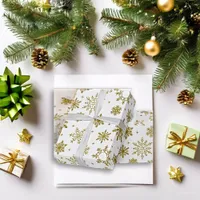 White Gold Snowflake Holiday Print Wrapping Paper