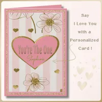 Custom Name Pink Gold Hearts Flowers Valentines Card