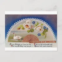 Vintage Birthday Swan Blue Postcard