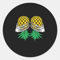 Halloween Upside Down Pineapple Swinger Skeleton Classic Round Sticker