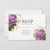 Purple and Gold Vintage Chic Floral Wedding RSVP